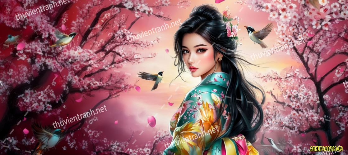 Tranh dán tường hoa cô gái Geisha Nhật Bản-ADHJP241211-09 - Kết quả tìm kiếm tranh tường